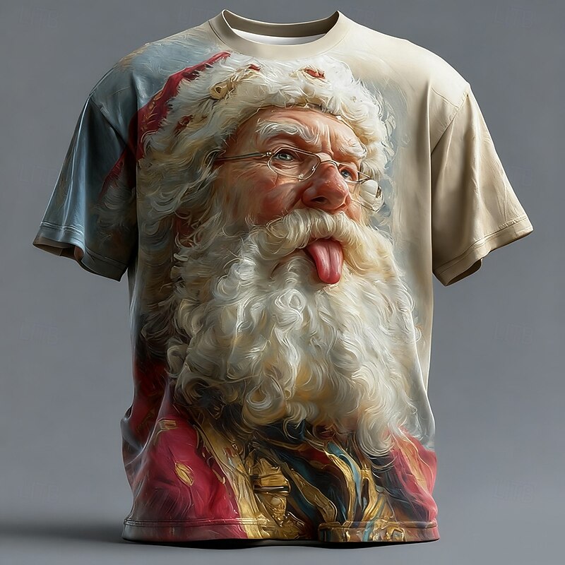 Christmas Men's Santa Claus T Shirt Short Sleeve T shirt 3D Print Crew Neck Shirt Daily Designer Artistic Vacation Party Street White 1 White 2 White 3 All Seasons Clothing Apparel S M L XL XXL XXXL