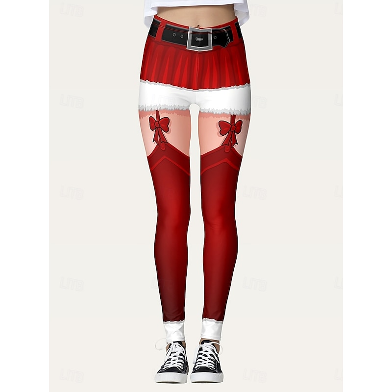 Women's Leggings Vacation Vintage Fashion Full Length High WaistPantsUgly Christmas Graphic 3D Print 3D Novelty Printing Soft Breathable High Elasticity Vacation Party Street claret Fall Winter Slim2
