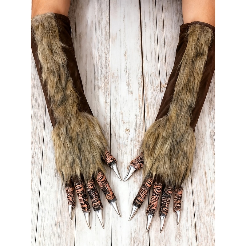 Men's Halloween Werewolf Claw Gloves – Long Hairy Monster Hands with Sharp Fingertips for Cosplay, Costume Parties and Themed Events