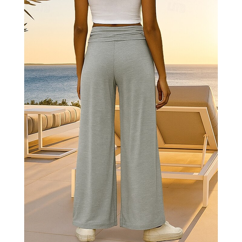 Women's Wide Leg Pants Casual Pants High Waist Bottoms Athleisure Gym Workout Fall Spandex Lightweight Soft Travel Running Yoga Loose Fit Sportswear Activewear Solid Colored Black Green Khaki2