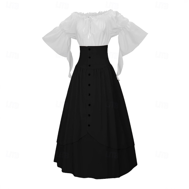 Retro Vintage Medieval Dress Bell Sleeve Puff Sleeve Viking Elven Fancy Dress Women's Celtic Pirate Fantasy Halloween Carnival Masquerade Casual Daily LARP Adults Top Skirt All Seasons2