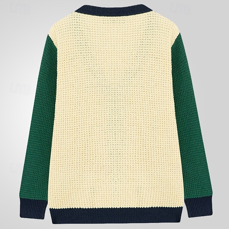 Men's Sweater Cardigan Sweater Ribbed Knit Regular Tops Color Block Knitted Plain V Neck Vacation Fashion Casual Daily Wear Clothing Apparel Spring &  Fall Beige M L XL3