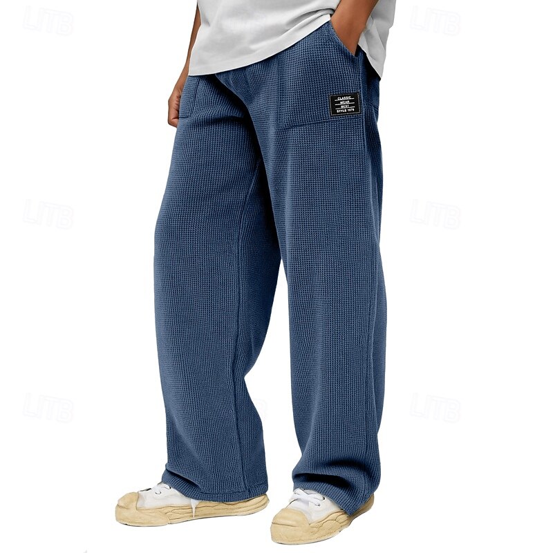 Men's Waffle Sweatpants Trousers Baggy Pants Casual Pants Drawstring Straight Leg Solid Color Comfort Full Length Outdoor Daily Streetwear Fashion Classic Style Black Red Inelastic3