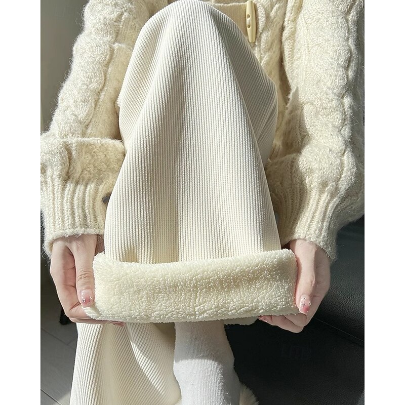Women's Fleece Pants Wide Leg Pants Trousers Fashion Streetwear Full Length High Waist Plain Elastic Waist Knitted Warm Comfortable Micro-elastic Street Daily Wear Going out Light Coffee Black Dark - Main Image