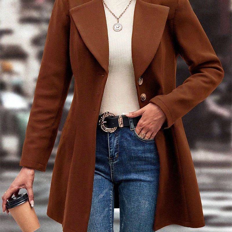 Women's Casual Jacket Warm Comfortable Pocket Buttons Fashion Outdoor Plain Going out Weekend Single Breasted Regular Lapel Regular Fit Long Sleeve Outerwear Black Apricot Coffee Fall Winter3