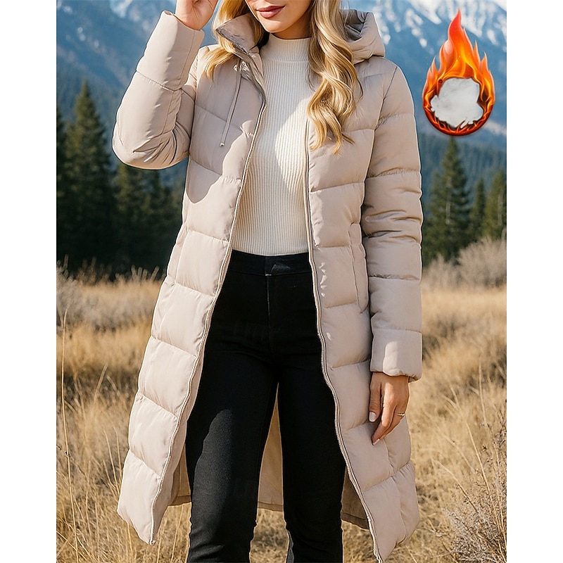 Women's Hiking Jacket Thermal Jacket Mid-length Puffer Jacket Winter Outdoor Thermal Warm Top Black Red Khaki