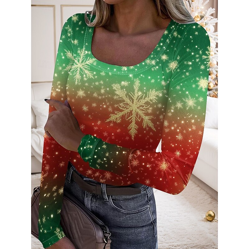 Christmas Women's Tunic Graphic Christmas Tree Vintage Fashion Stylish Long Sleeve Square Neck Regular Tops Daily Print Red Brown Green Khaki Fall Winter3