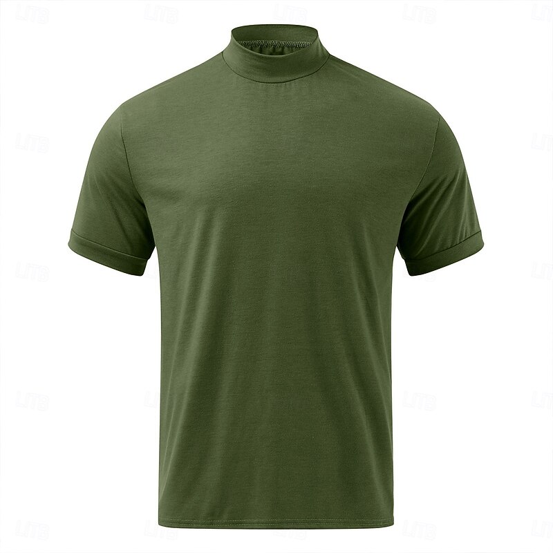Men's T Shirt Tee Top Mock Turtleneck Short Sleeve Turtleneck Summer Spring Solid Color Classic Black White Green Top Tee for Men4