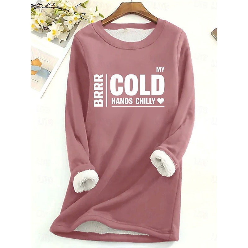 Women's Fleece Lined Pullover Sweatshirt Pajamas Pullover Sweatshirt Yes Im Cold Letter Warm Streetwear Casual Long Sleeve Crew Neck Long Tops Home Dailywear Casual Print Black Yellow Pink2