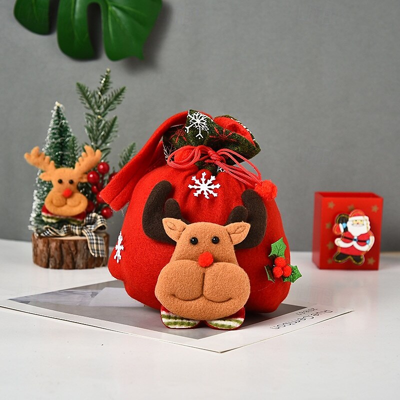 Christmas Cute Gift Bag Plush Cartoon Candy Bag 3D Doll Handheld Tote Sack Velvet Christmas Decorations Kids Party Favor Holiday Present Wrapping Accessories3