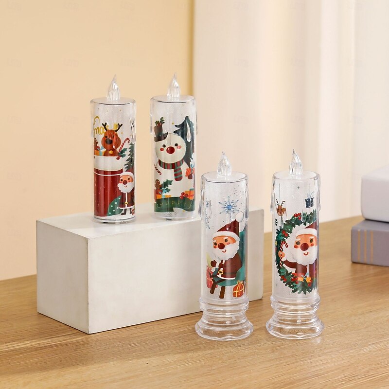 4 Pcs 15 * 4.5CM Christmas LED Electronic Candle Light with Base Indoor and Outdoor Christmas Party Desktop Decoration Light Ornament Light AG10 * 3 Battery4