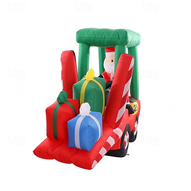 Christmas Santa Claus drives forklift with LED strip light, waterproof inflatable air model, indoor and outdoor courtyard lawn party, festive atmosphere decoration light props, EU/US/UK/AU Plug 1.5M3