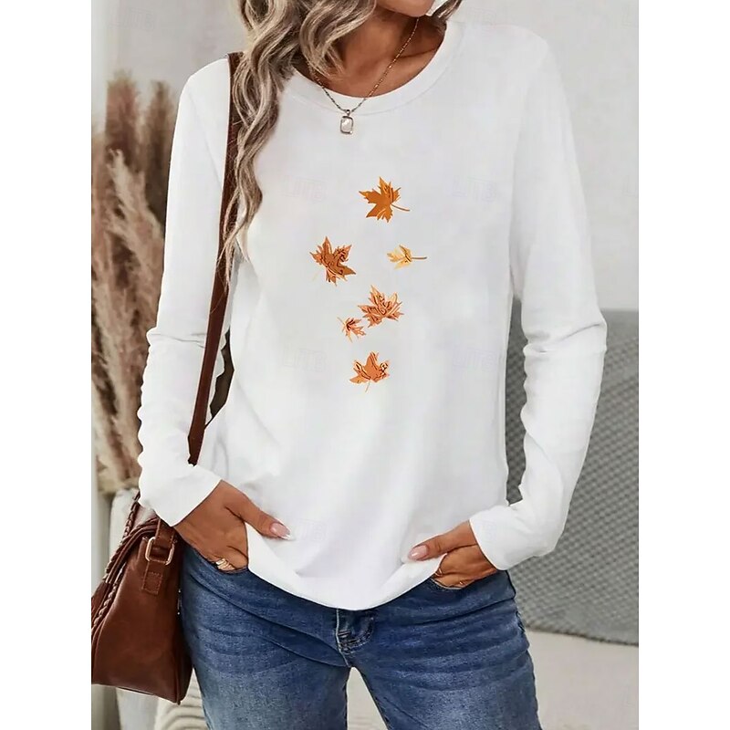 Women's T Shirt Graphic Plants Vintage Stylish Classic Long Sleeve Crew Neck Regular Tops Daily Print Black White Yellow Spring Fall Winter2