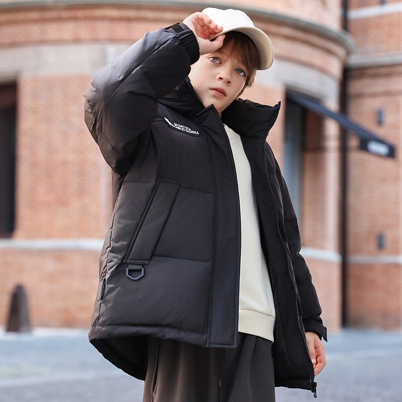 Kids Unisex Down Jacket Outdoor Jacket Puffer Jacket Outerwear Color Block Long Sleeve Keep Warm Windproof Coat Outdoor Daily Basic Black Red Beige Fall Winter 4 years+2