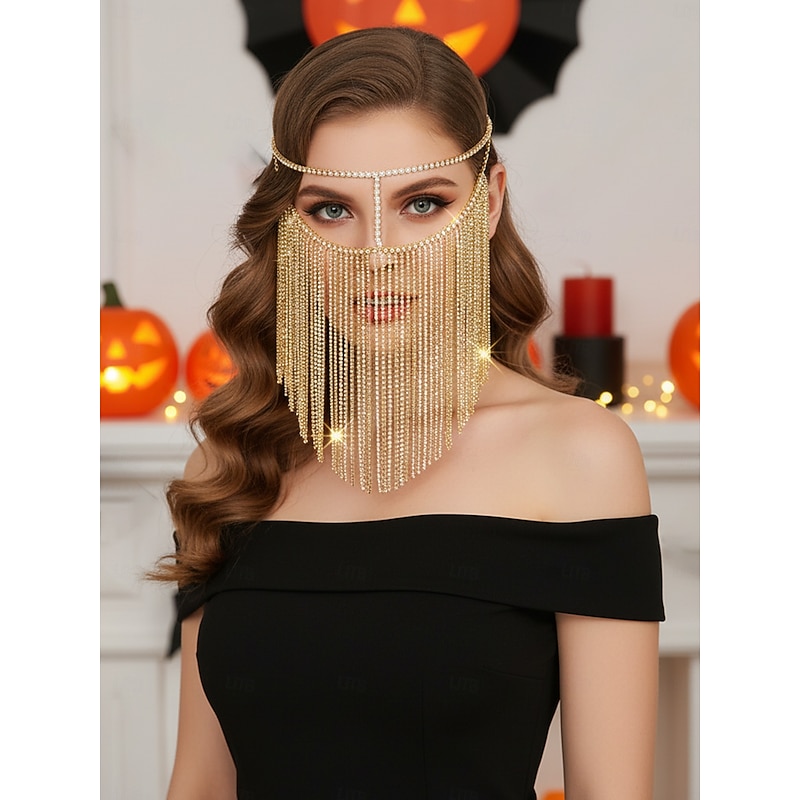 Women's Rhinestone Fringe Mask - Sparkling Tassel Face Jewelry Accessory for Party, Festival, Masquerade and Clubwear Events2