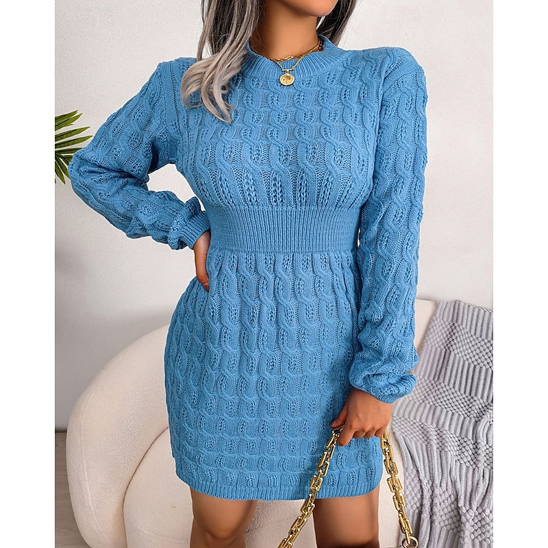 Women's Mini Dress Sweater Dress Bodycon Sheath Dress Fashion Modern Daily Weekend Regular Fit Plain Long Sleeve Crew Neck Black White Blue Spring Fall2
