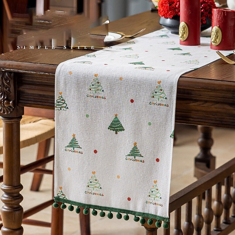 New Christmas Pine Table Runner, Home Decoration, Printed Heat-Resistant Faux Linen Dining Table Cloth, Long Table Mat