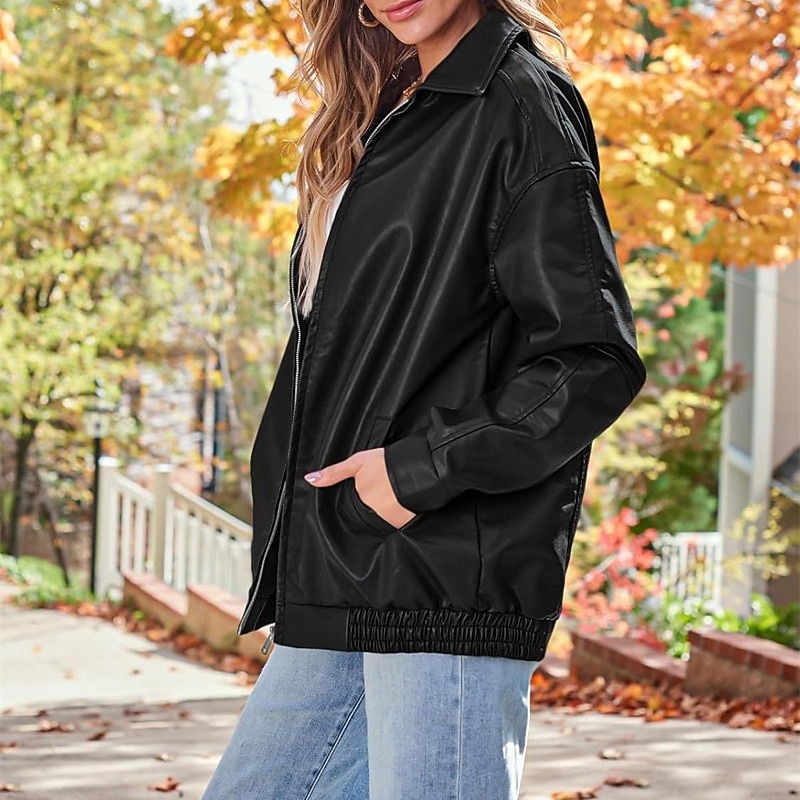 Women's Casual Jacket Warm Comfortable Zipper Pocket Fashion Outdoor Plain Going out Weekend Zipper Regular Lapel Regular Fit Long Sleeve Outerwear Black Pink Dark Green Fall Winter2