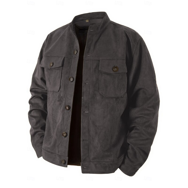 Men's Faux Suede Jacket Windbreaker Brown Suede Jacket Casual Casual Daily Windbreaker Pocket Plain Fall Winter Spring &  Fall Solid Color Vintage Fashion Stand Collar Regular Brown Green Khaki Dark2