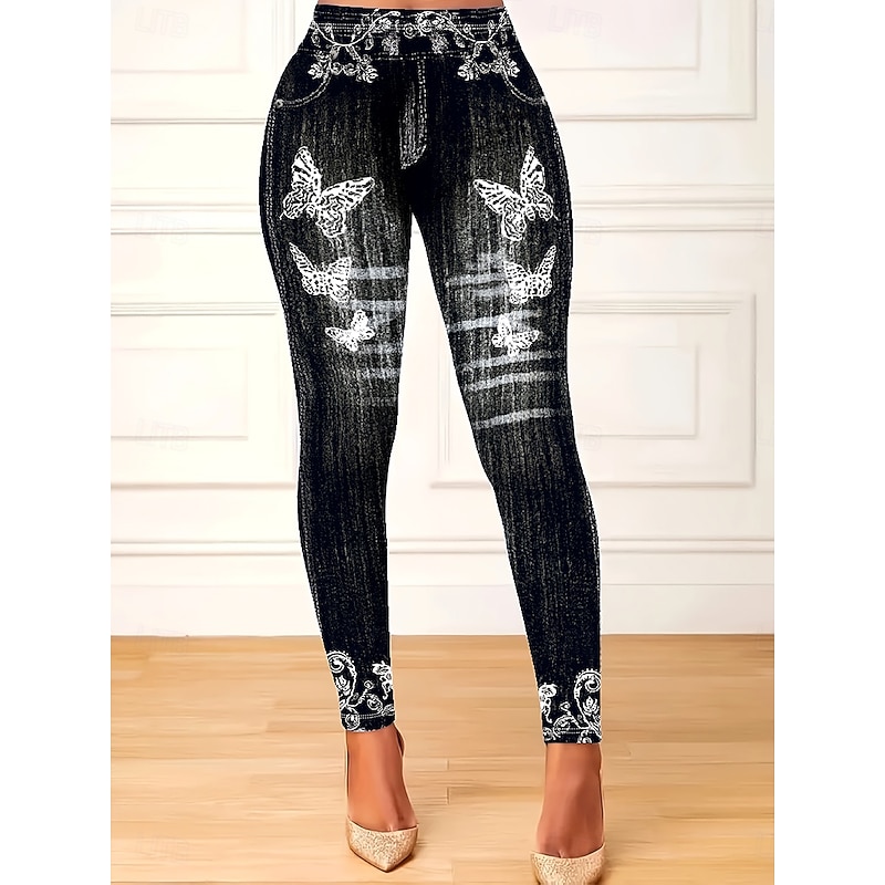 Women's Leggings Vacation Vintage Fashion Full Length High Waist Floral Graphic 3D Print Printing Thermal Warm Soft Breathable Stretchy Vacation Street Casual Black Spring Fall Winter Slim Fit