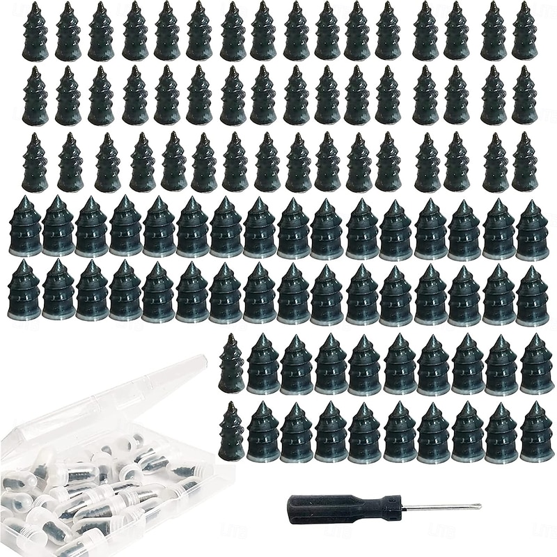 100 Pcs Tire Repair Rubber Nail, Tire Repair Rubber Screws Black, Tire Screw Plug, Fast Tool Self-Service Tire Repair Nail for Car Motorcycle Tire, Essential Car Accessories Tires Repairs Screws3