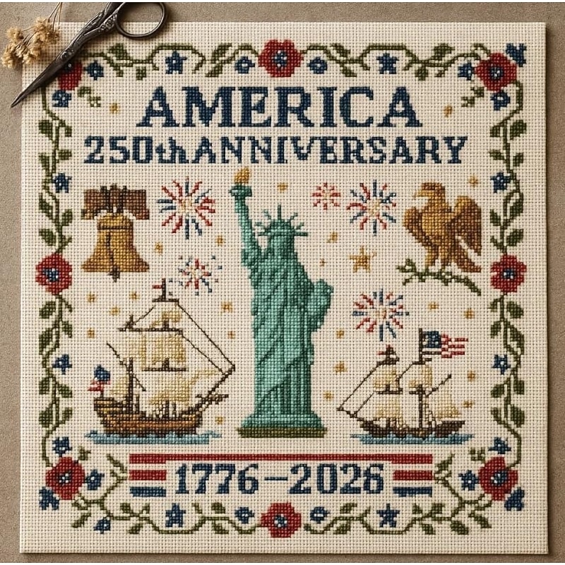 United States 250th Anniversary Cross Stitch Kit Personalized Patriotic Cross Stitch Kits Commemorative Embroidery for Beginners Stamped and Counted Style Gifts for Veterans Military Fans4