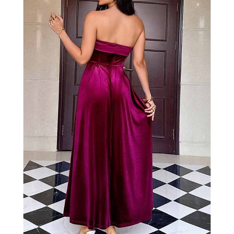 Women's Long Dress Maxi Dress Velvet Dress Party Dress Cocktail Dress Elegant Modern Party Evening Party Regular Fit Plain Sleeveless Strapless Black Wine Dark Green Dark Blue Spring Fall3