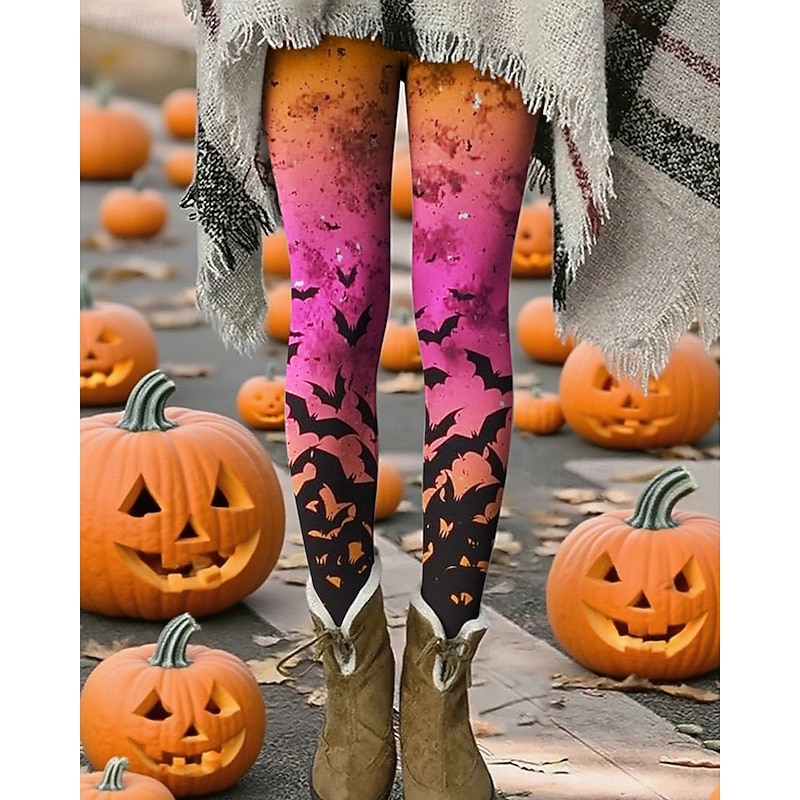 Women's Pants Trousers Leggings Cozy Leggings Streetwear Casual Full Length High WaistPantsHalloween Bat Elastic Waist Print Breathability Comfortable Stretchy Vacation Street Daily Wear Pink Summer2