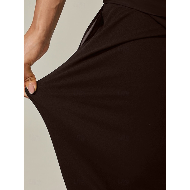 Women's Culottes Wide Leg Vacation Classic Calf-Length Mid Waist Elastic Waist Stylish Fashion Stretchy Formal Office Dailywear Brown Summer Spring Fall3