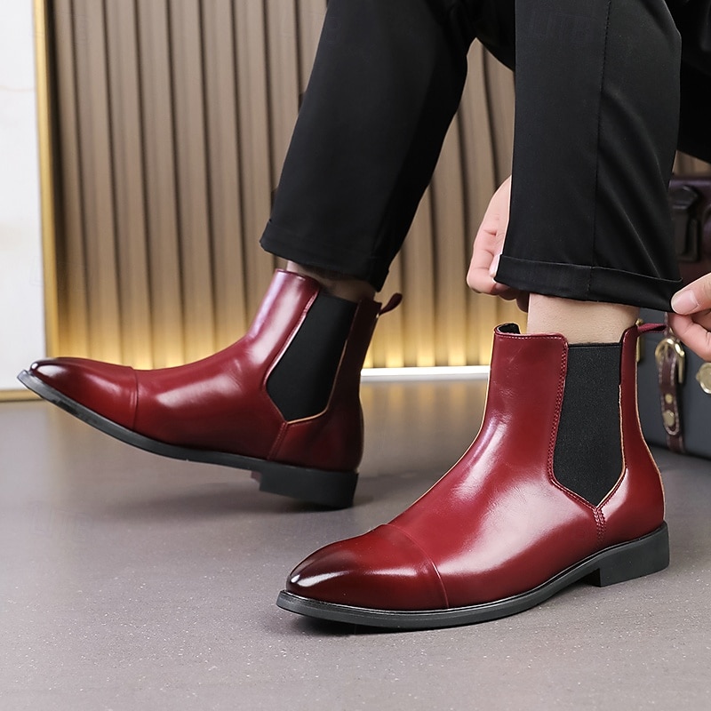Men's Red Chelsea Boots Classic Slip-On Dress Ankle Boots with Polished Finish for Business Professionals, Evening Parties and Formal Occasions4
