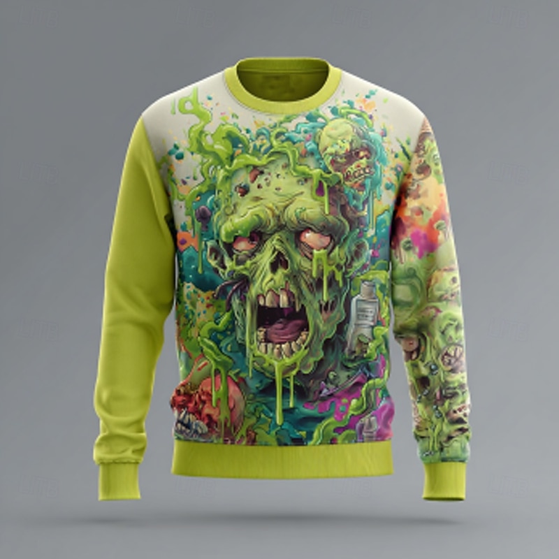 Halloween Men's Zombies Pullover Sweater Jumper Knitwear Crewneck Casual Dark Street Daily Festival 3D Print Knitting Keep Warm Long Sleeve Spring Fall Winter Green 1# Green 2# Green 3#3