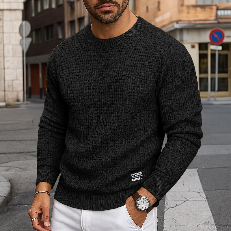 Men's Pullover Sweater Jumper Ribbed Knit Regular Tops Knitted Slim Fit Plain Crew Neck Knitwear Modern Contemporary Casual Daily Wear Clothing Apparel Fall Winter Black White M L XL3