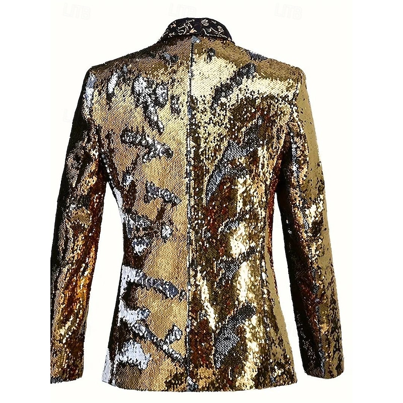 Men's Blazer Jacket Shawl Collar Party Pattern Blazer Gold Slim Fit Tailored Fit Single Breasted One-button3
