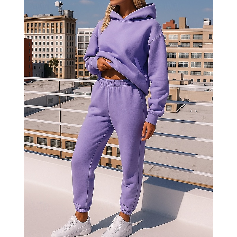 Women's 2 Piece Tracksuit Lounge Hoodie Sweatsuit Sets Solid Colored Clothing Suit Fall Black White Workout Outdoor Travel High Waist Lightweight Fashion Long Sleeve Sport Activewear Micro-elastic3