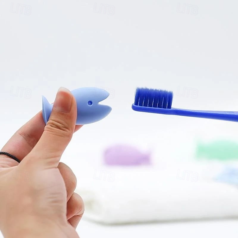 Tooth Brush Cover Cap Stand No Drill Suction Storage Travel Toiletry Set Organizer Drain Rack Luxury Silicone Fish Shaped Toothbrush Holder Protective Cover Portable Bathroom Accessories
