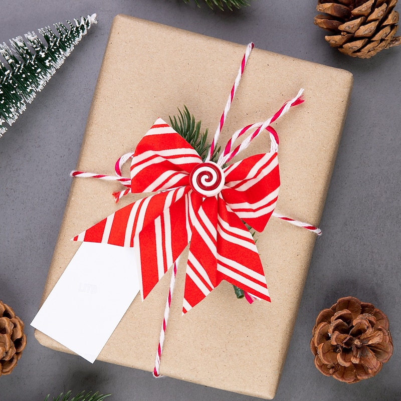 6pcs Christmas Bows Ornaments, Red and White Striped Candy Bows for Christmas Tree Decoration, Holiday Window Display4