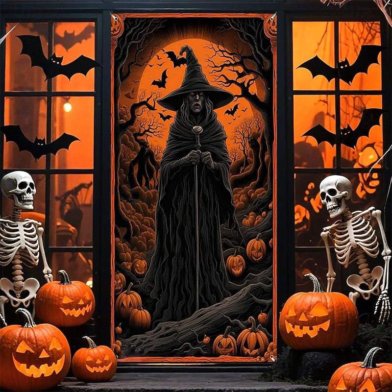 Halloween Posters Door Cover Outdoor Banners Witch 3D Dark Punk Gothic Style Party Dorm Teens Room College Dorm Guys Man Cave Frat Bedroom Shooting Backgrounds Home Decor