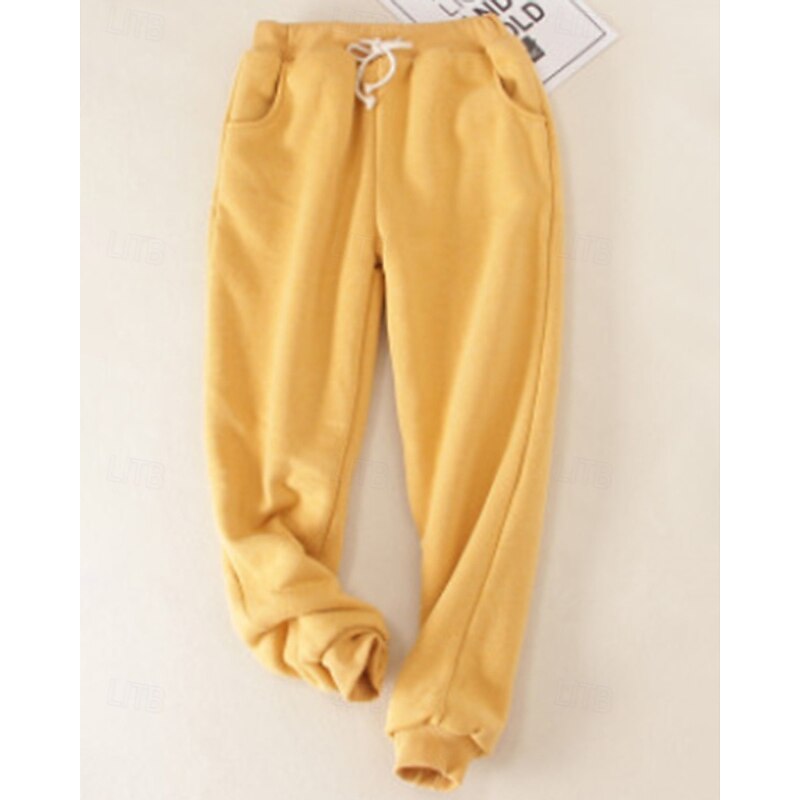 Women's Straight Streetwear Casual Full Length Medium Waist Plain Drawstring Pocket Soft Stretchy Outdoor Vacation Street claret Magenta Black Yellow Fall Winter Loose Fit