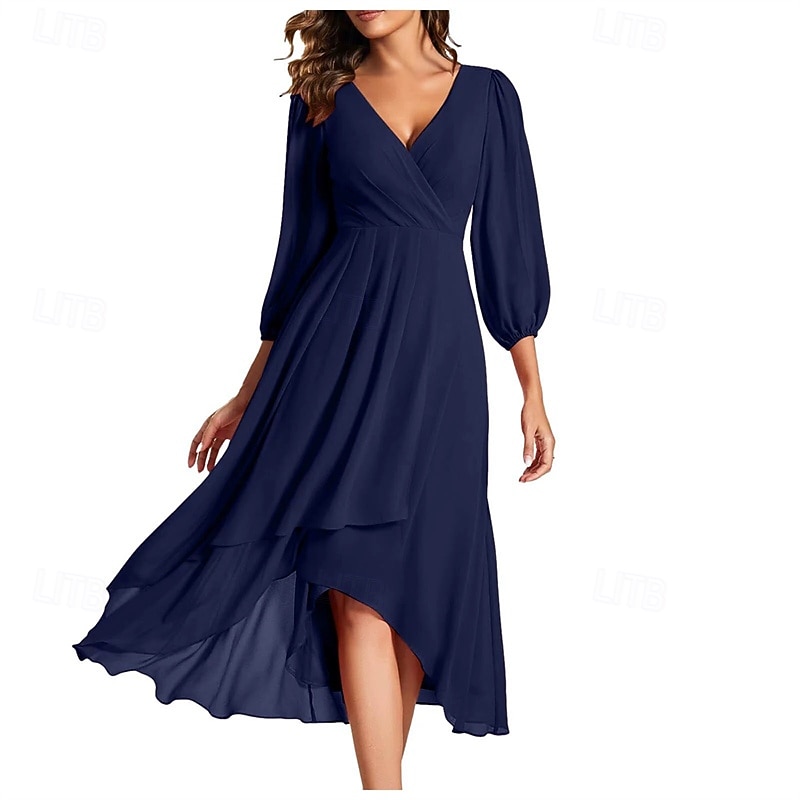 Women's Long Dress Maxi Dress Party Dress Chiffon Chiffon Dress Elegant Fashion Modern Outdoor Party Evening Party Regular Fit Plain Long Sleeve V Neck Black White Red Blue Spring Autumn