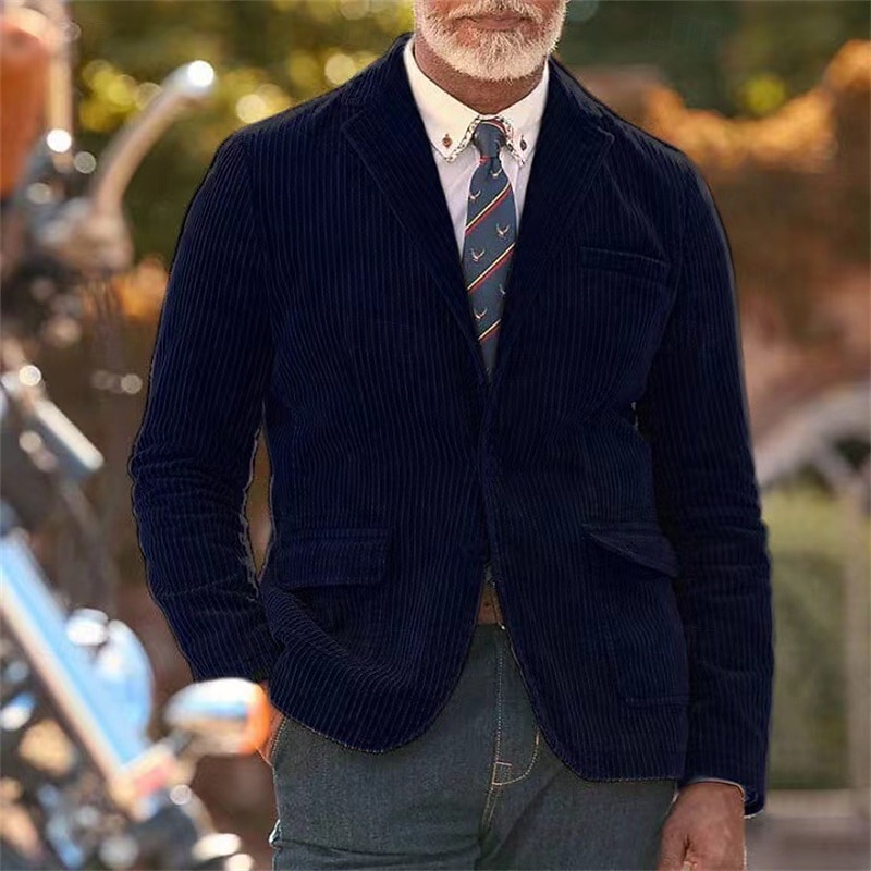 Men's Corduroy Blazer Blazer Business Cocktail Party Wedding Party Fashion Casual Spring Fall Polyester Plain Pocket Buttons Comfortable Single Breasted Blazer Black khaki Army Green Dark Blue3