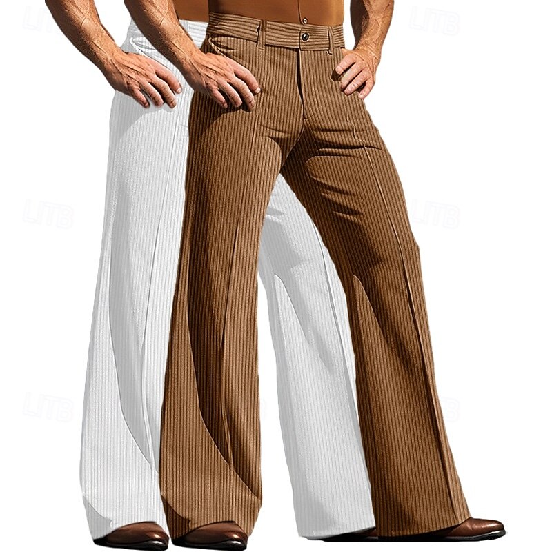 Men's Trousers Dress Pants Corduroy Pants Bell Bottom Flared Pants Pocket Plain Comfort Full Length Outdoor Business Daily Fashion Chic & Modern Brown+Green White+Green Micro-elastic2