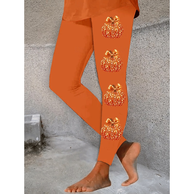 Women's Leggings Vacation Vintage Fashion Full Length High WaistPantsHalloween Graphic Pumpkin Halloween Printing Soft Breathable High Elasticity Street Causal Daily Black White Orange Spring Fall2