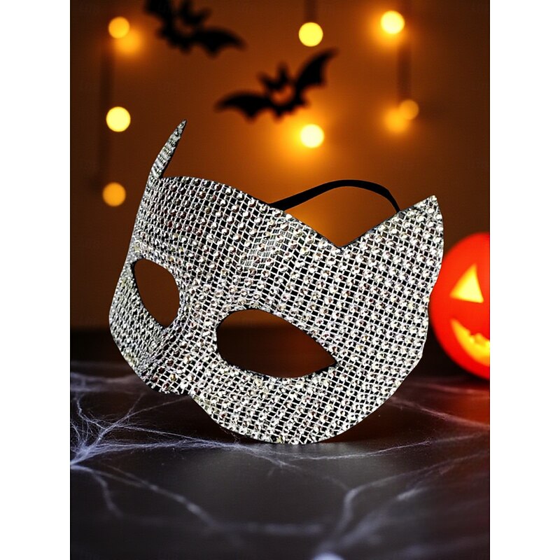 Women's Halloween Cat Eye Mask with Rhinestone Studs - Glamorous Costume Accessory for Masquerade, Cosplay and Party Events4