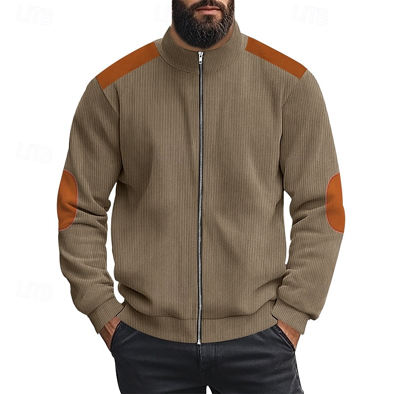 Men's Sweatshirt Full Zip Sweatshirt Apricot Black White Navy Blue Coffee Half Zip Color Block Sports & Outdoor Daily Holiday Polyester Corduroy Streetwear Basic Casual Spring Fall Clothing Apparel