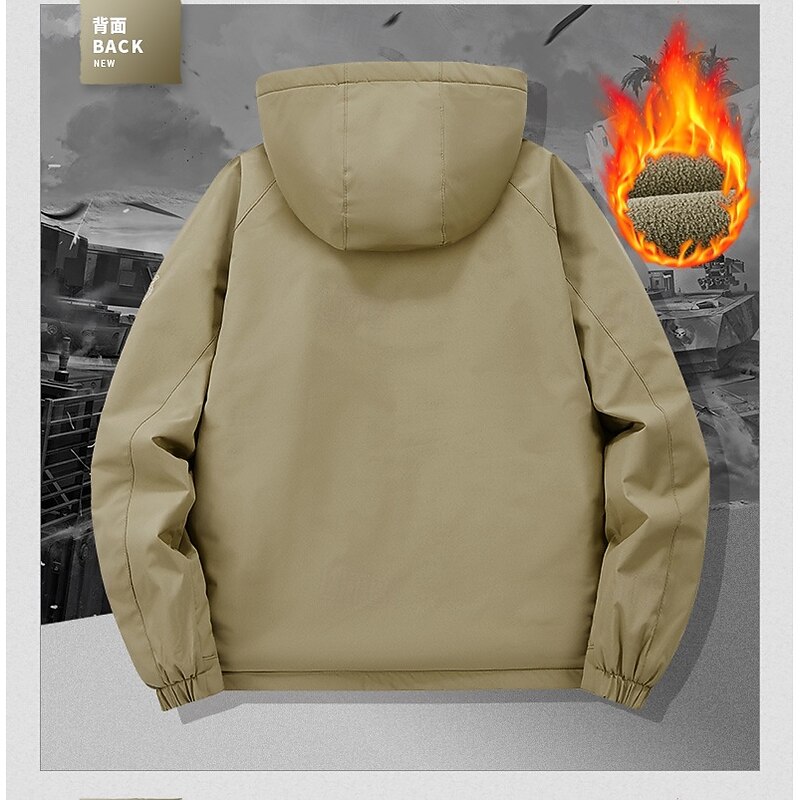 Men's Fleece Jacket Hoodied Jacket Formal Home Windbreaker Pocket Detachable Hood Winter Spring &  Fall Solid Color Active Neutral Hooded Regular Black Navy Blue Green Khaki Jacket3