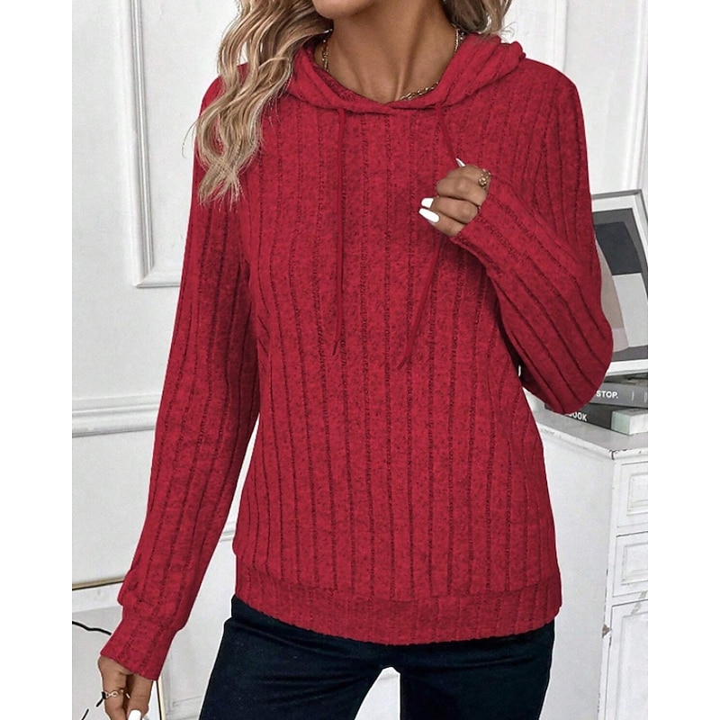 Women's Pullover Hoodie Sweatshirt Plain Casual Long Sleeve Hooded Regular Tops Street Going out Red Fall Winter3