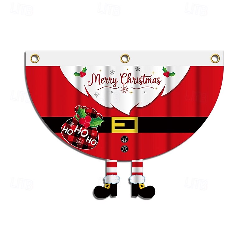 New Christmas Shaped Fan Flag, Cartoon Santa and Snowman Half-Round Banner, Outdoor Garden Holiday Decoration4