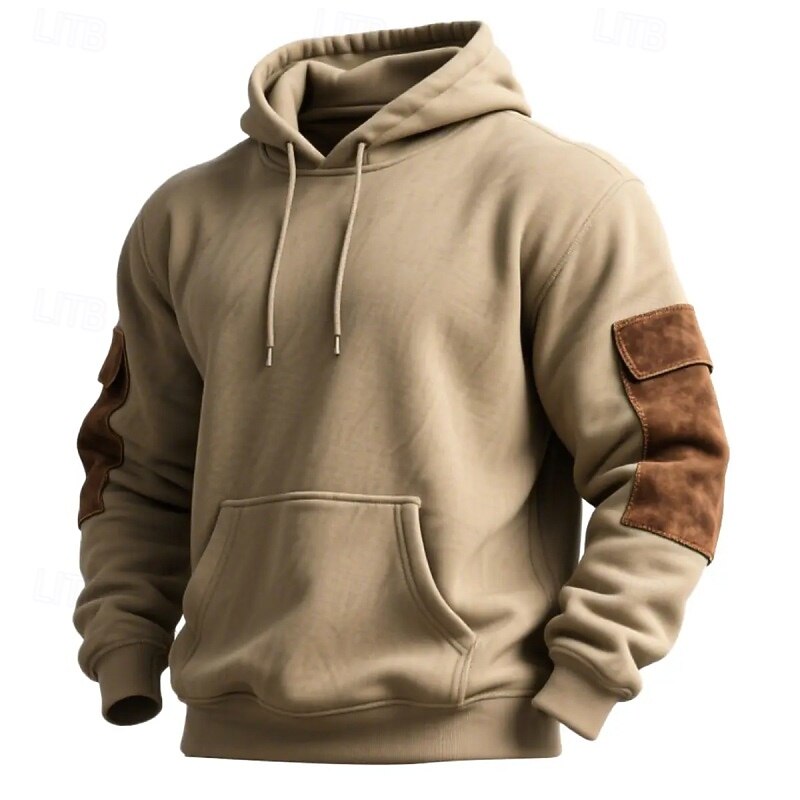 Men's Hoodie Pullover Hoodie Sweatshirt Khaki Hooded Plain Patchwork Pocket Color Block Sports & Outdoor Casual Daily Streetwear Cool Sportswear Spring &  Fall Clothing Apparel Hoodies Sweatshirts