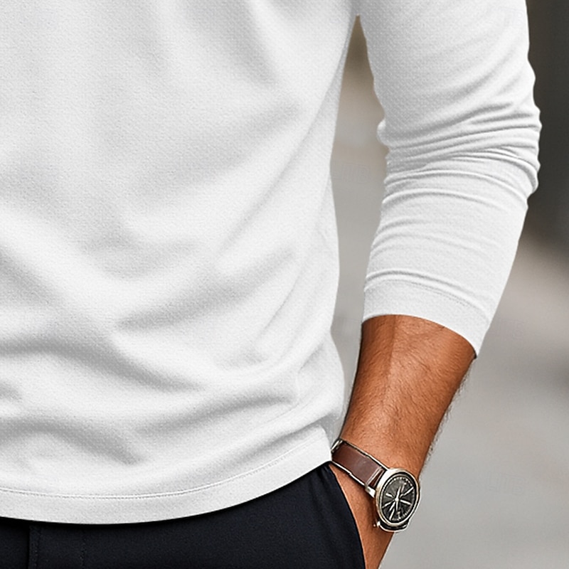 Men's Golf Shirt Pique Polo Shirt Vacation Work Turndown Long Sleeve Fashion Basic Solid Color Plaid Check Pattern Buttons Summer Spring Fall Regular Fit Black White Yellow Navy Blue Golf Shirt2