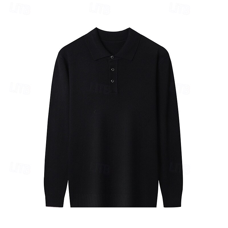 Men's Sweater Pullover Sweater Jumper Ribbed Knit Regular Tops Knitted Slim Fit Plain Turndown Knitwear Contemporary Casual Daily Wear Clothing Apparel Fall Black Burgundy M L XL3